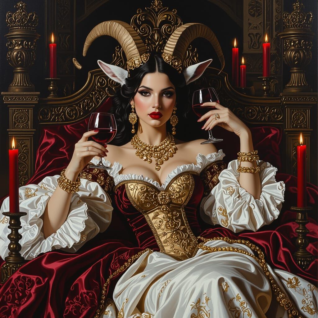 Elegant Goat Woman in Baroque Setting, Chiaroscuro Style