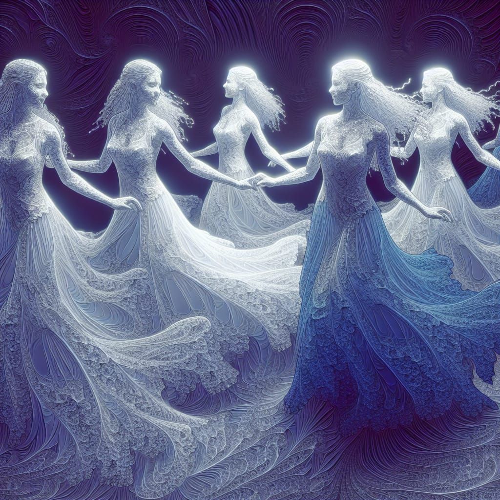 Ethereal Ballerinas in Fractal Opalite Dreamscape