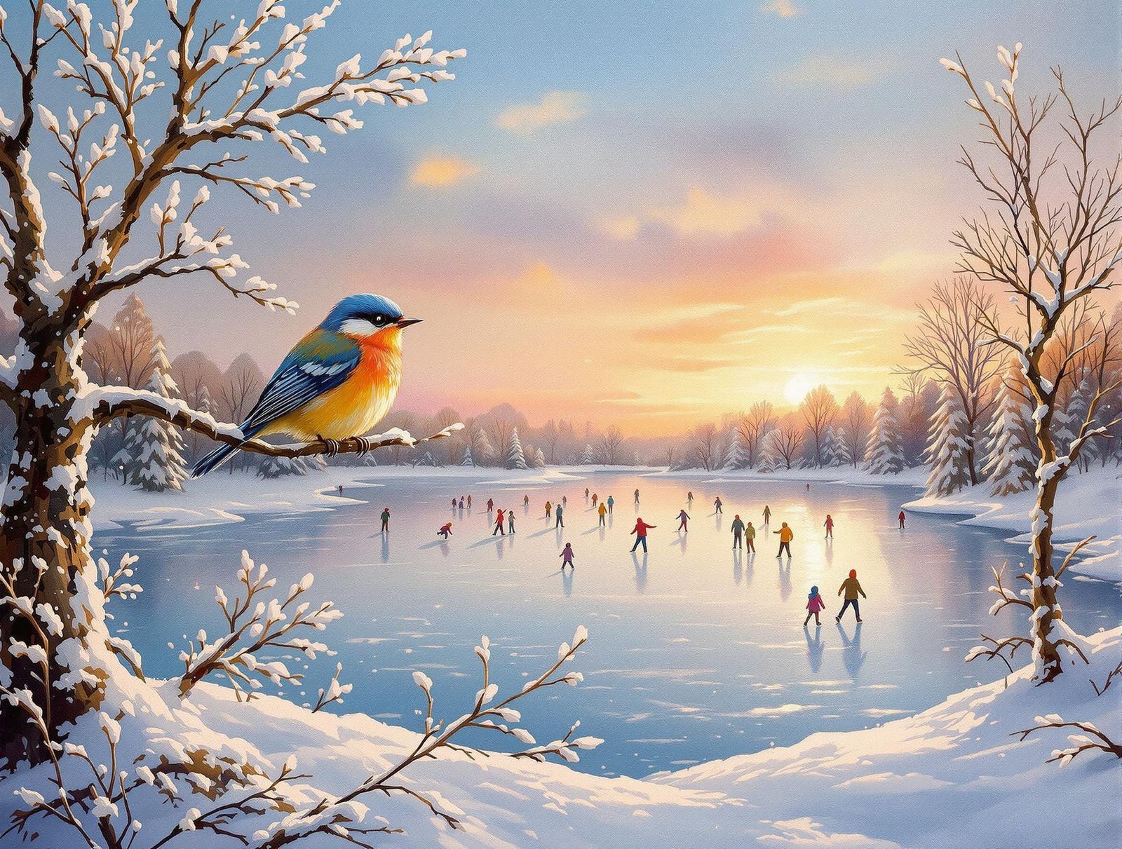 Winter Wonderland: Frozen Lake Oil Painting