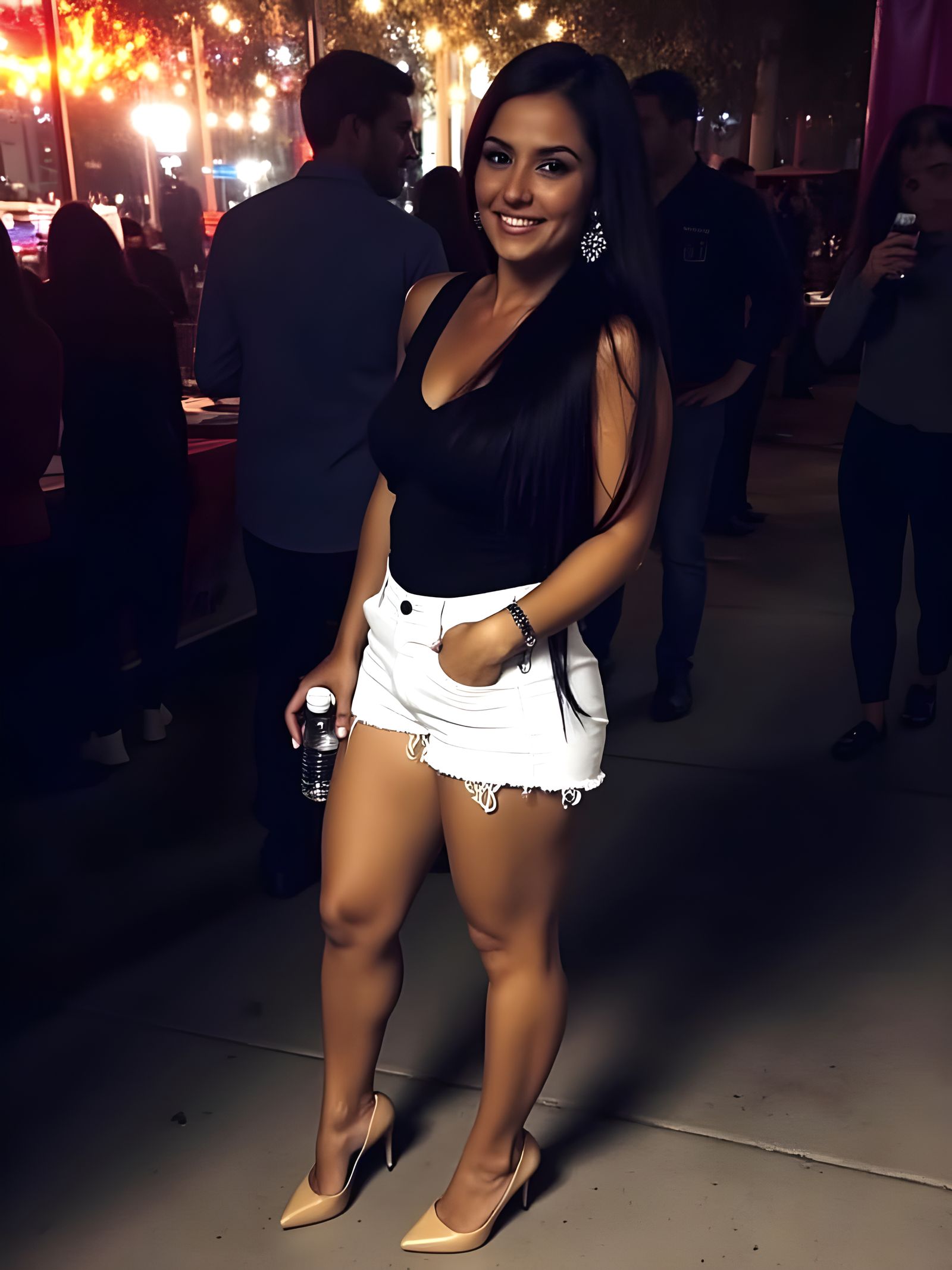 Confident Young Woman Shines in Nighttime Scene