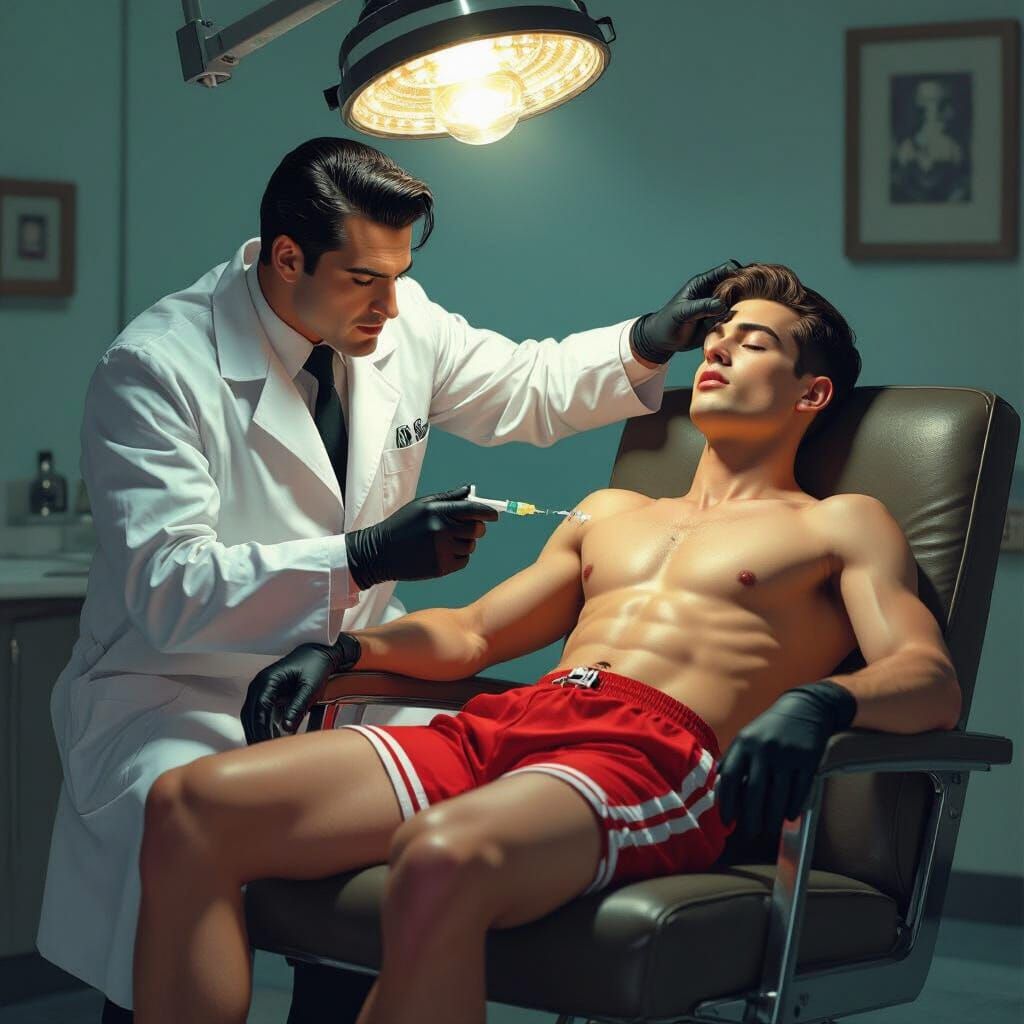 1940s Doctor Administers Injection in Film Noir Style