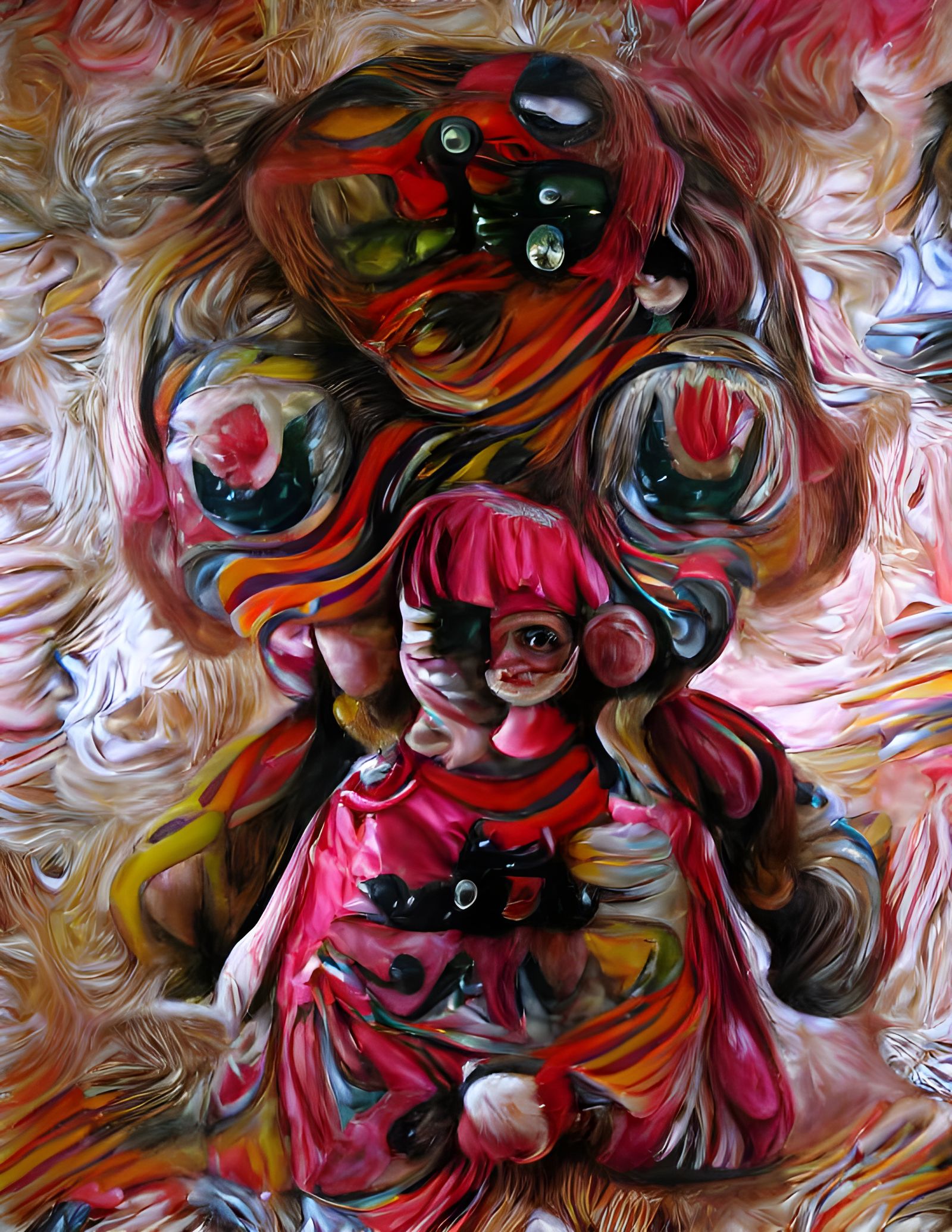 Impasto Oil Painting Doll in Vibrant Colors