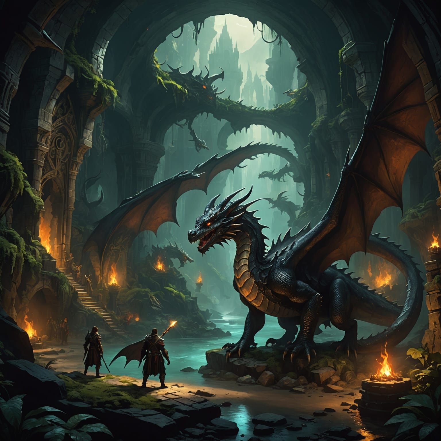 Fantastical Underworld Dragons in Darkness