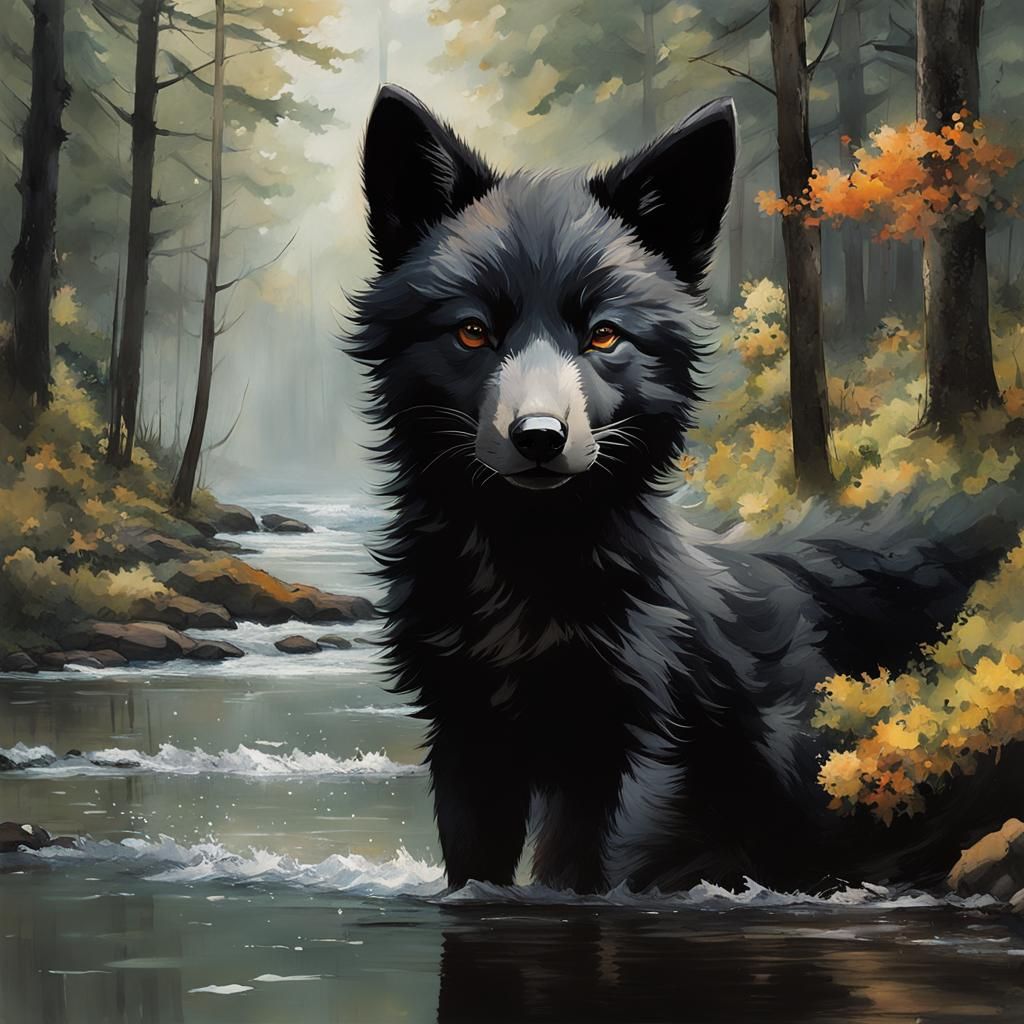 Enchanted Forest Fox Unites with a Majestic Black Bear in a...