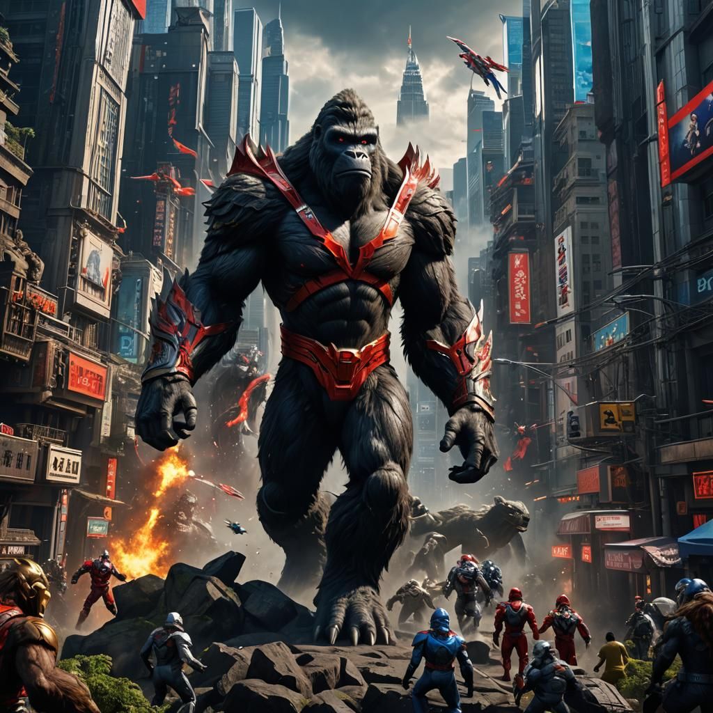 Epic Fantasy Mashup: Kong Meets Ultraman in Vibrant 8K