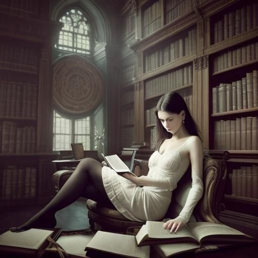 Ethereal Portrait in Antique Setting, Black and White Photog...