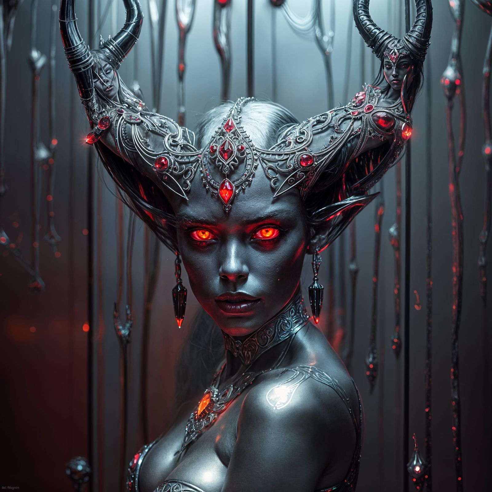 Chrome Demon Queen Portrait in Hyperreal Style