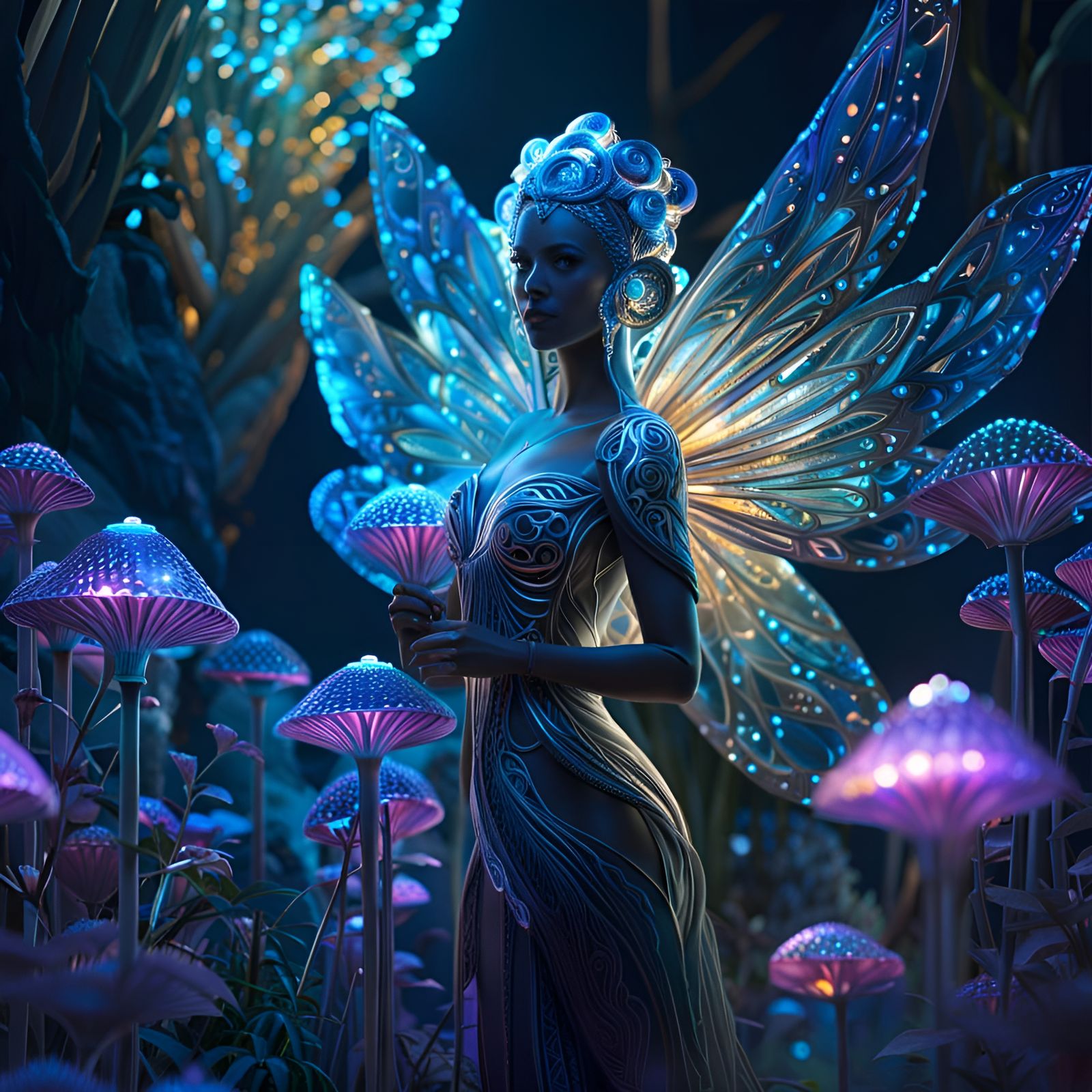 Surreal Digital Goddess in Ethereal Fractal Realm