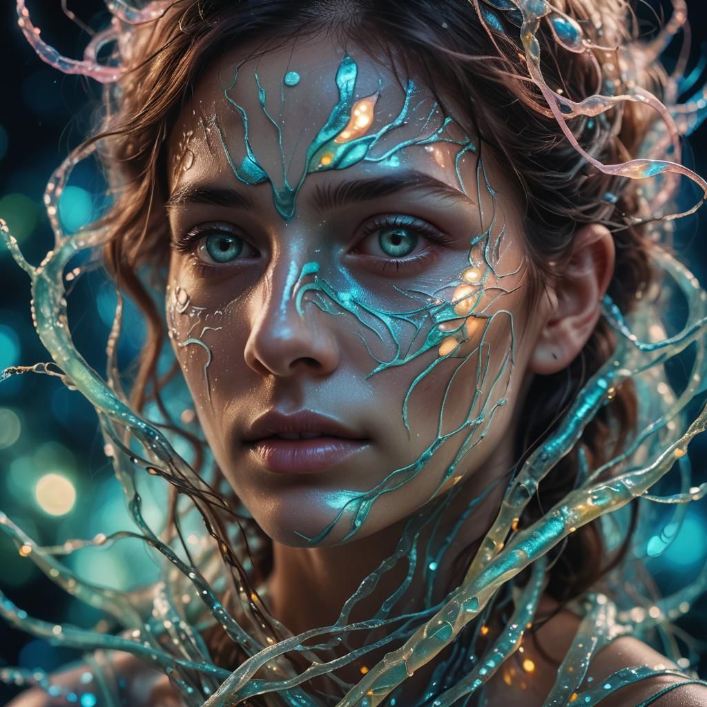 Ethereal Surrealist Portrait of a Woman with a Bioluminescen...