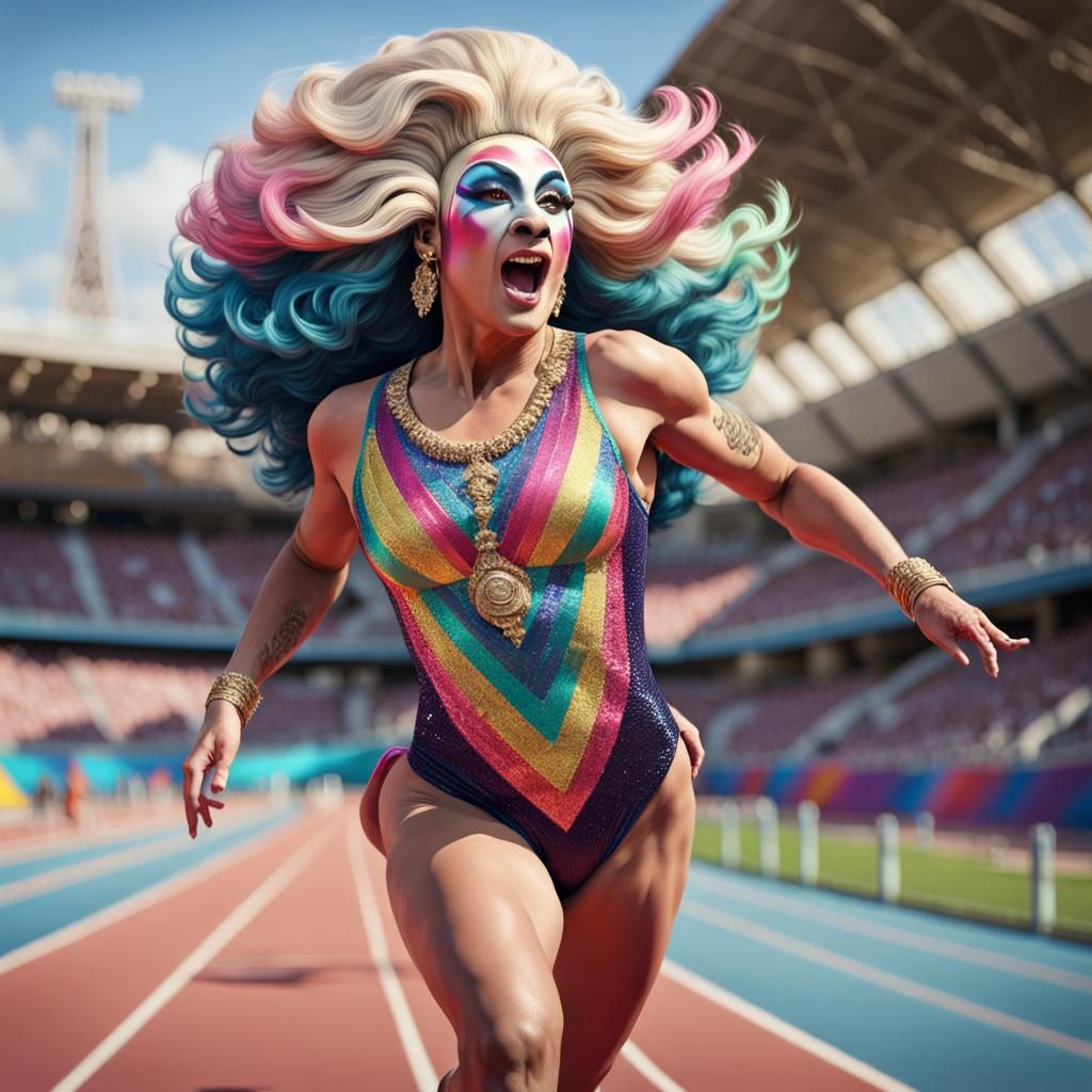 Sloth in Dramatic Olympic Drag Queen Finery in Hyperrealisti...