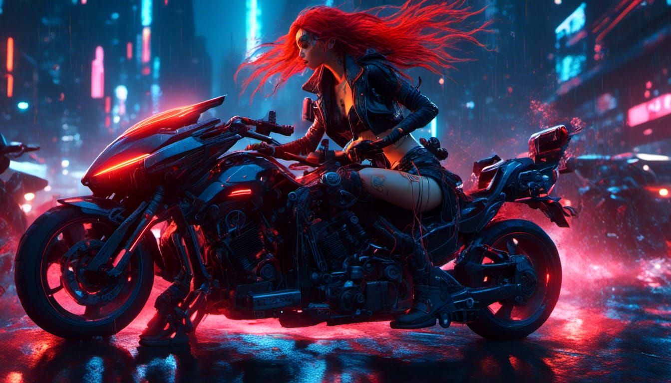 Glittering Cyberpunk Goddess Speeds Past Neon Dystopia in St...