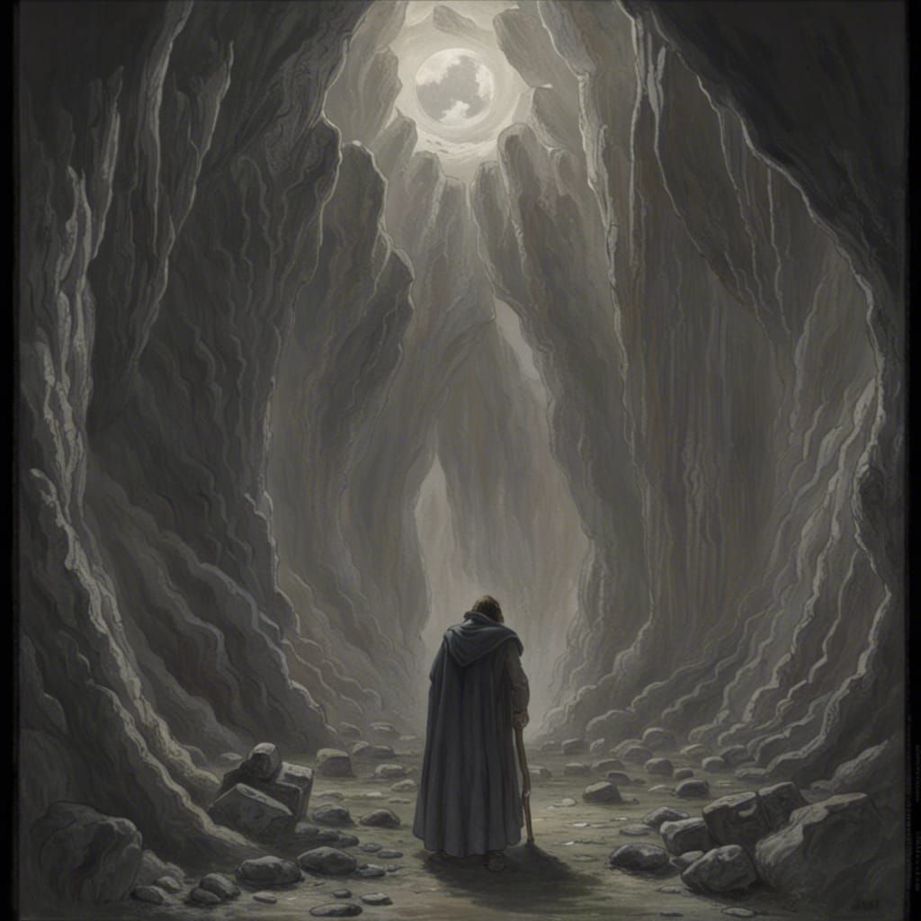 Man Overwhelmed by Unseen Horrors in Dark Cave