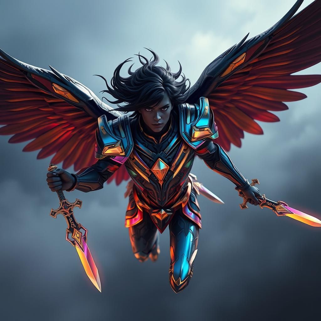 Mysterious Strix with Ebony Skin and Rainbow Armor