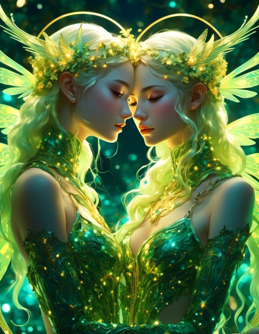 Ethereal Twins in Celestial Harmony as Fantastical Art