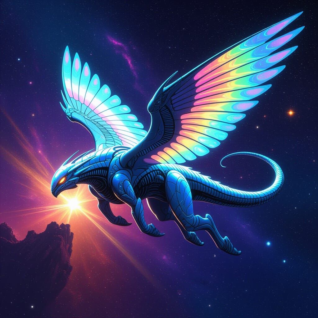 Majestic Space Beast Soaring Through Galaxy