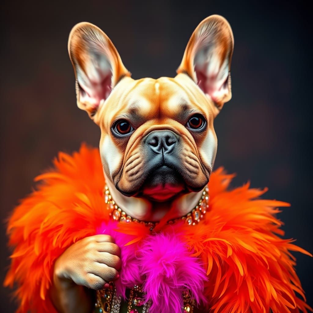 French Bulldog in Rainbow Evening Wear
