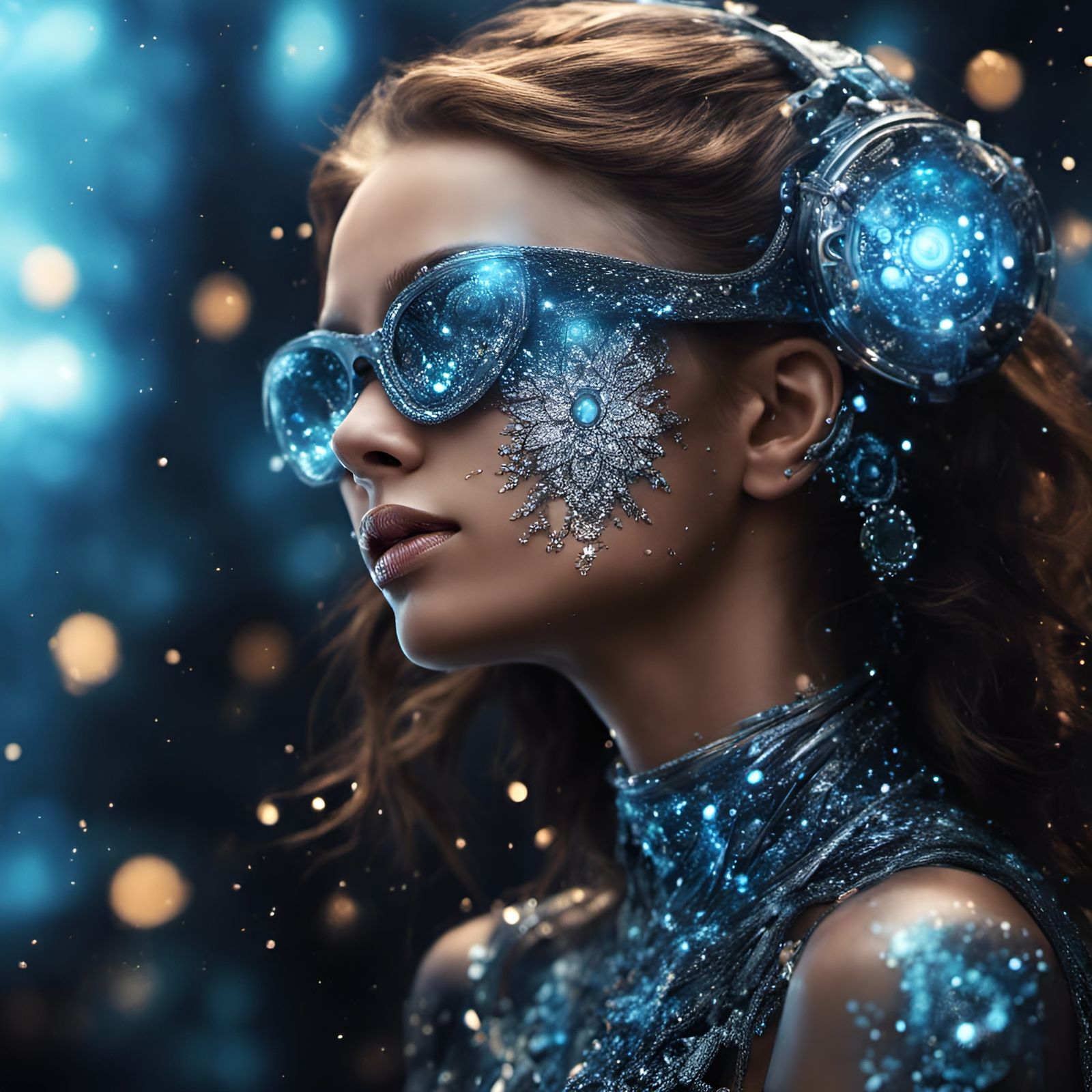 Glamorous Futuristic Robot Girl in a Celestial Landscape