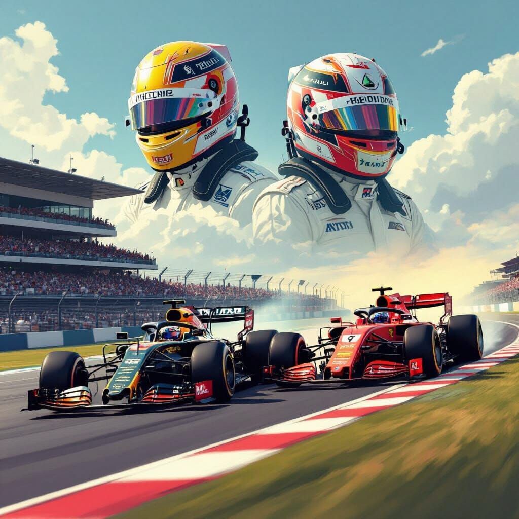 Intense Formula 1 Race in a Syd Mead Style