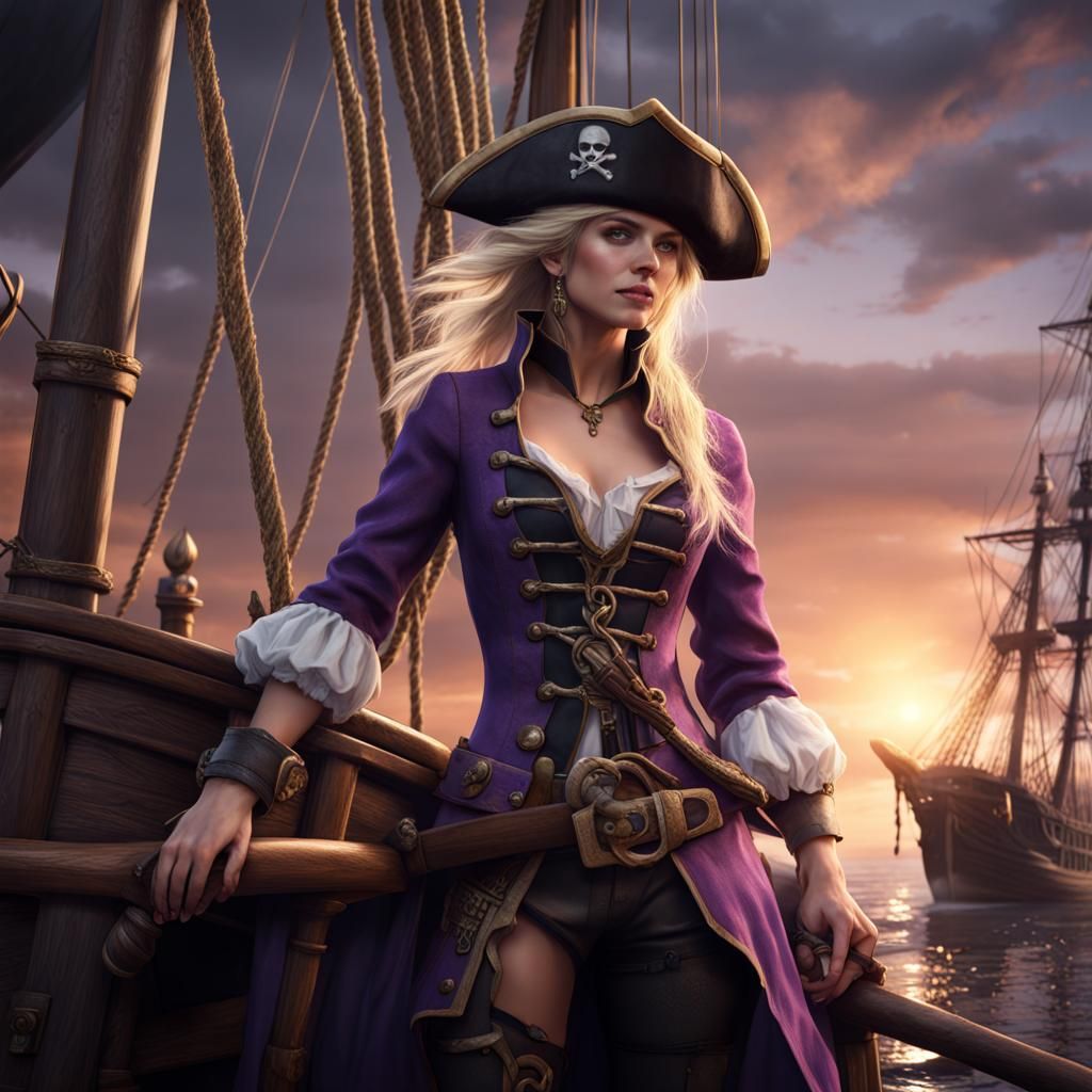Fantastical Pirate Captain in Deep Purple Cloak