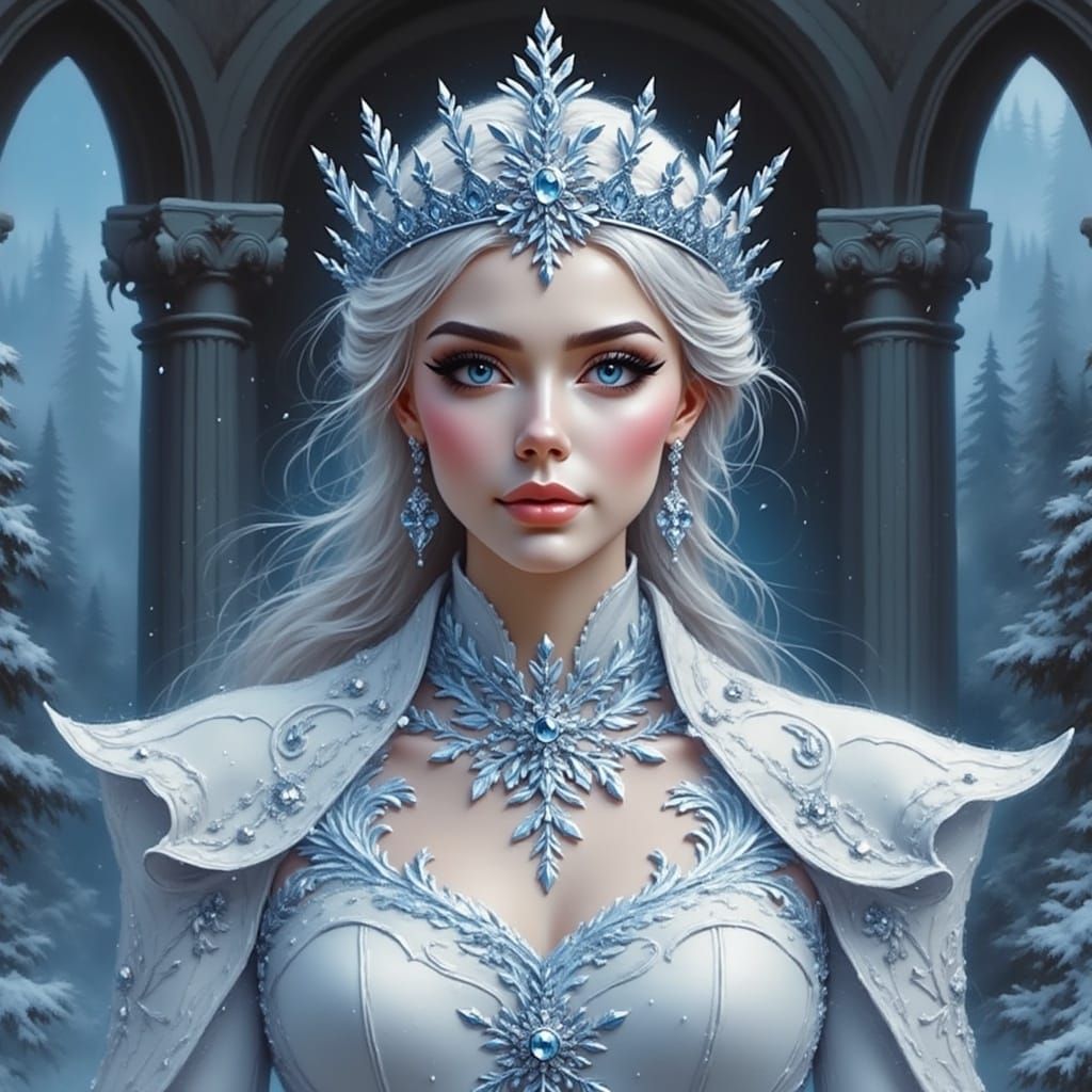 Ethereal Snow Queen in Frosty Forest