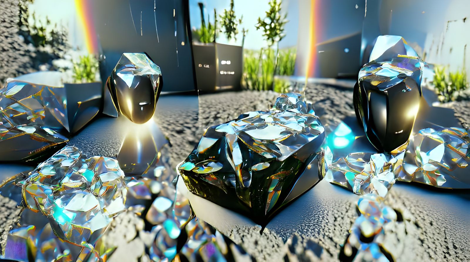 Surreal Iridescent Diamond in Black Box