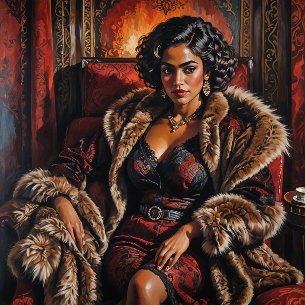 Arabic Siren in Faux-Fur luxury, Inspired by Art Nouveau