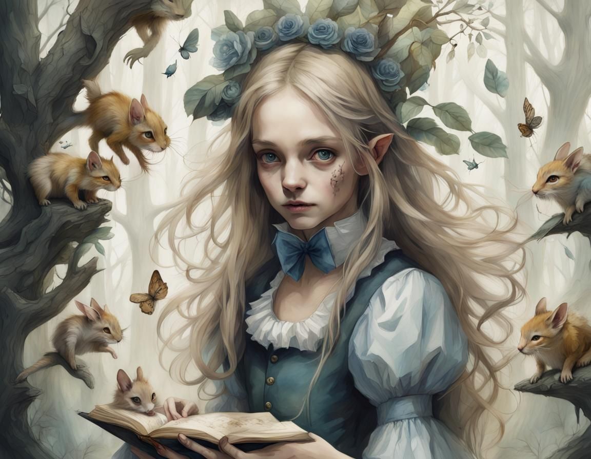 Digital Art, Alice In Wonderland Style, Wlop, Brian Froud, Intricate Artwork Masterpiece, Golden Ratio, Intricate, Trend...