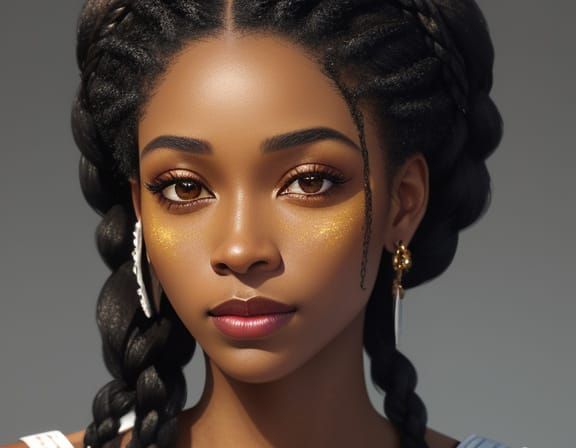 Encaustic Oil Portrait of a Woman with Intricate Braids