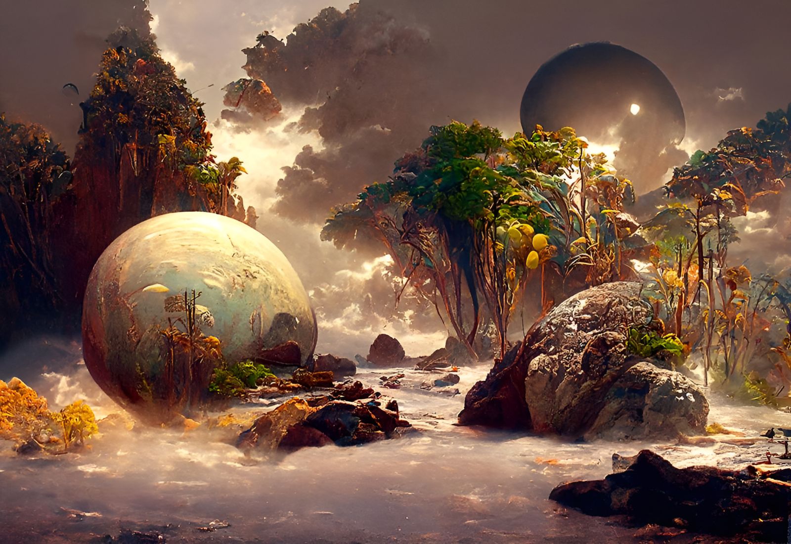 Ethereal Alien Isle Under Glowing Moonscape