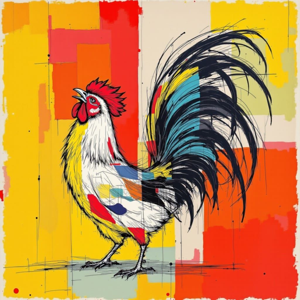 Basquiat-Style Rooster Roars in Street Art
