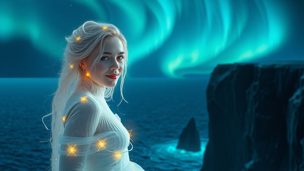 Aurora Goddess Radiates Ethereal Light from Norwegian Cliff