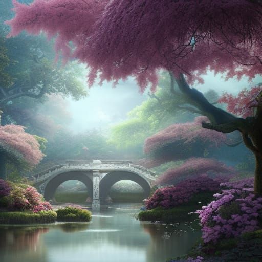 Dreamlike Japanese Garden in Blossom Bloom