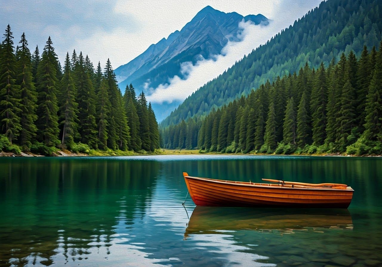 Mountain Lake Elegy in Impasto Watercolor