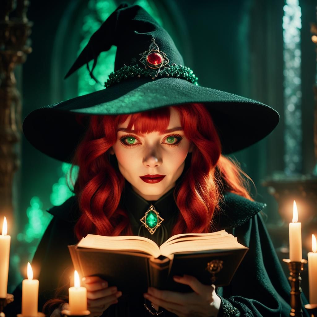 Beautiful Witch Casting Spells in Enchanted Study