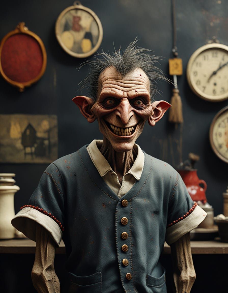 Macabre Man with Exaggerated Features in Dark Fantasy Oil Pa...