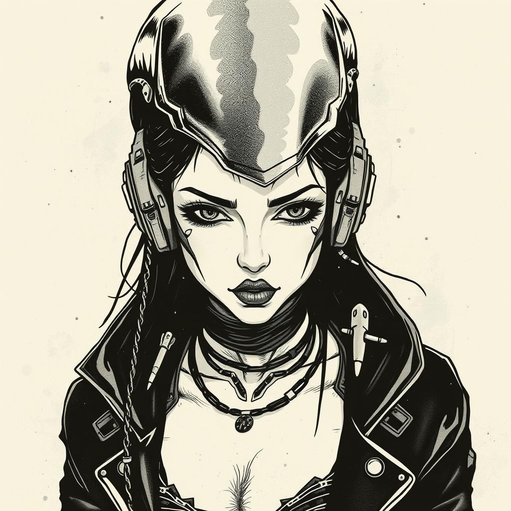 Xenomorph Cyberpunk Goddess in Dark Ink Art