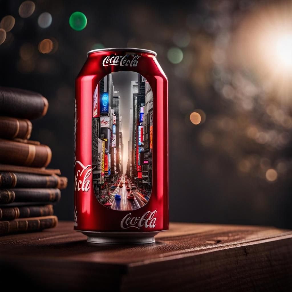 Vibrant Cityscape Inside a Classic Soda Can