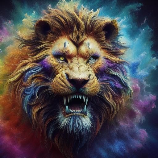 Vibrant Watercolor Lion in a Psychedelic Bloom