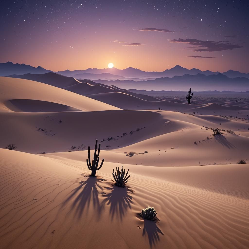 Peaceful Desert Sunset in Anime-Inspired 3D Art
