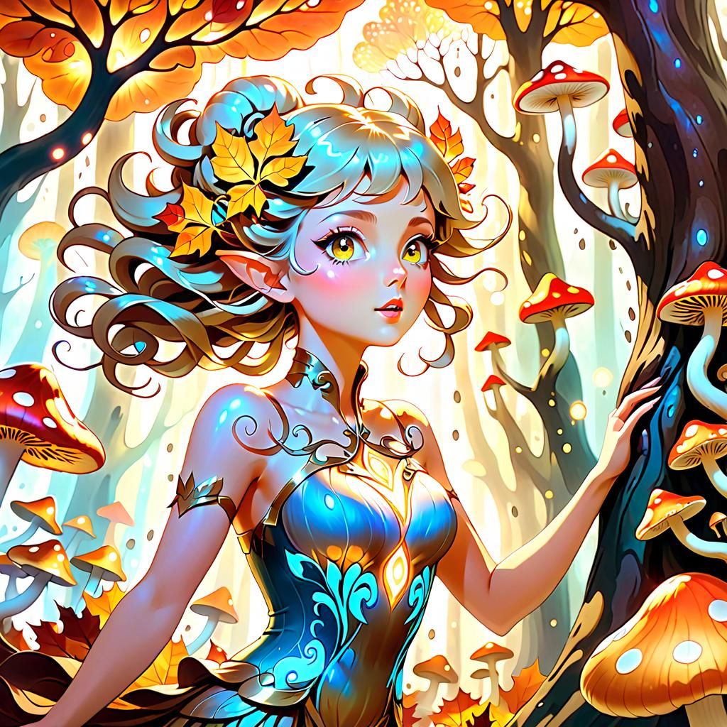 Whimsical Fantasy Dryad in Autumn Wonderland