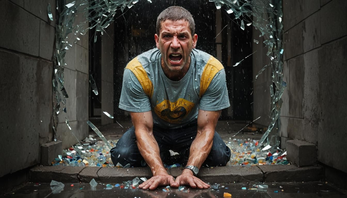 Breaking Free Through Shattered Glass in a Moody Atmosphere