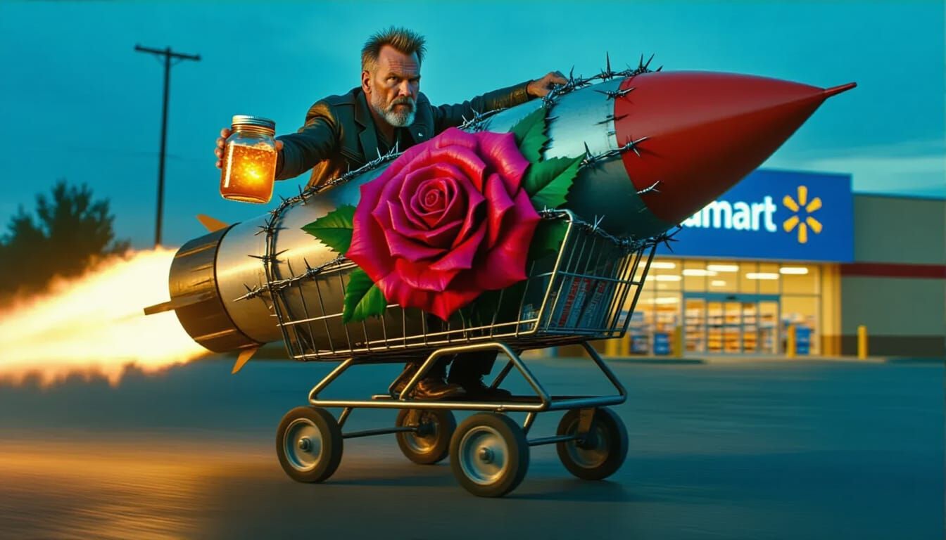 Man Rides Rocket Shopping Cart to Walmart in Gritty Style