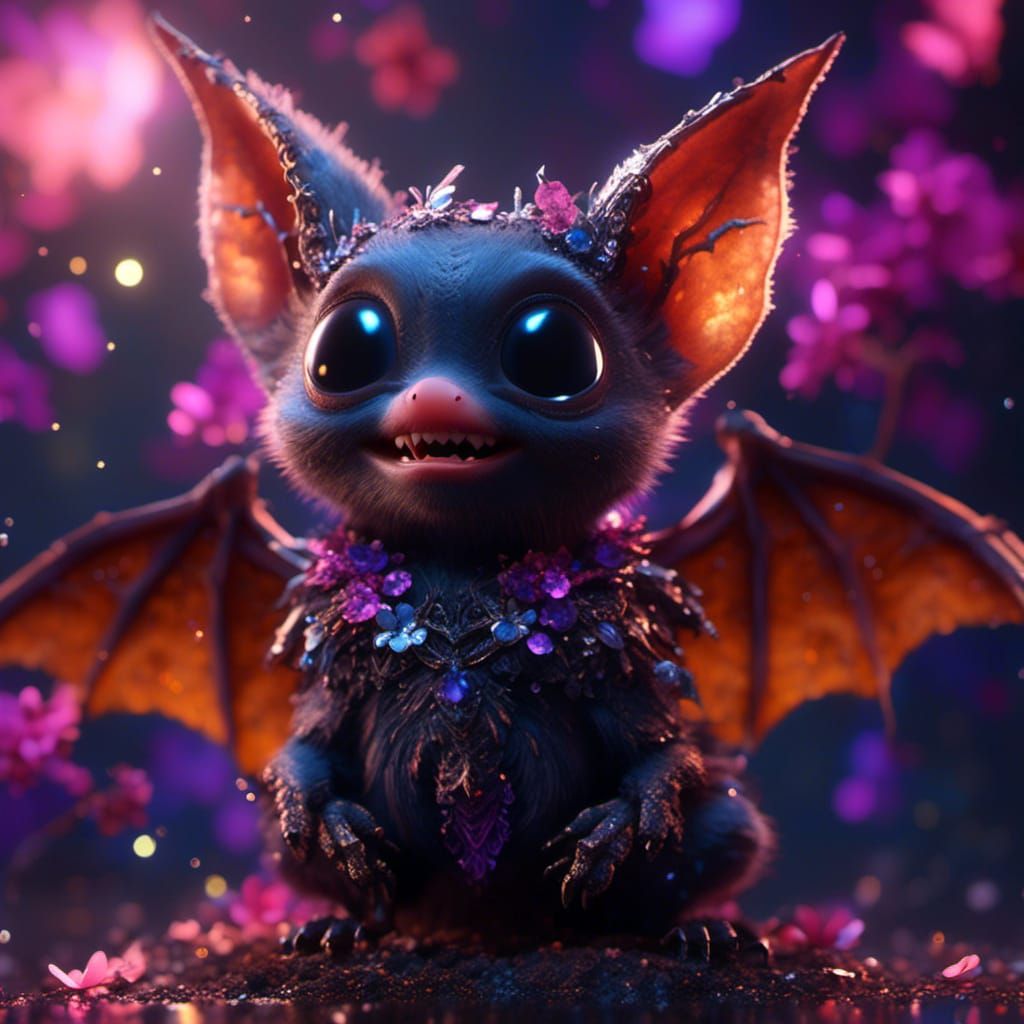 Hyperrealistic Cute Bat in Vibrant, Intricate Detail