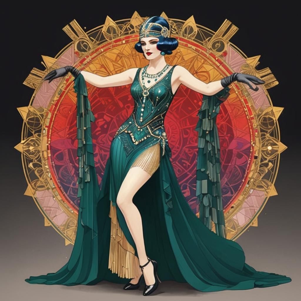 Vintage Art Deco Burlesque Queen in Intricate Illustration