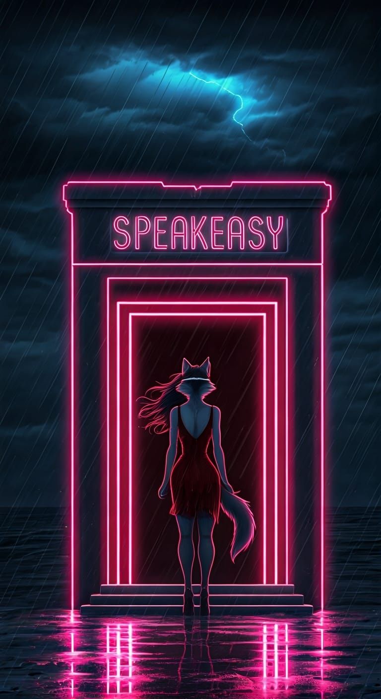 Anthro Wolf Woman in Futuristic Art Deco Film Noir