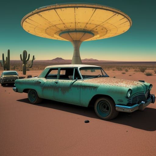 Abandoned Desert Drive-In Under UFO Glow