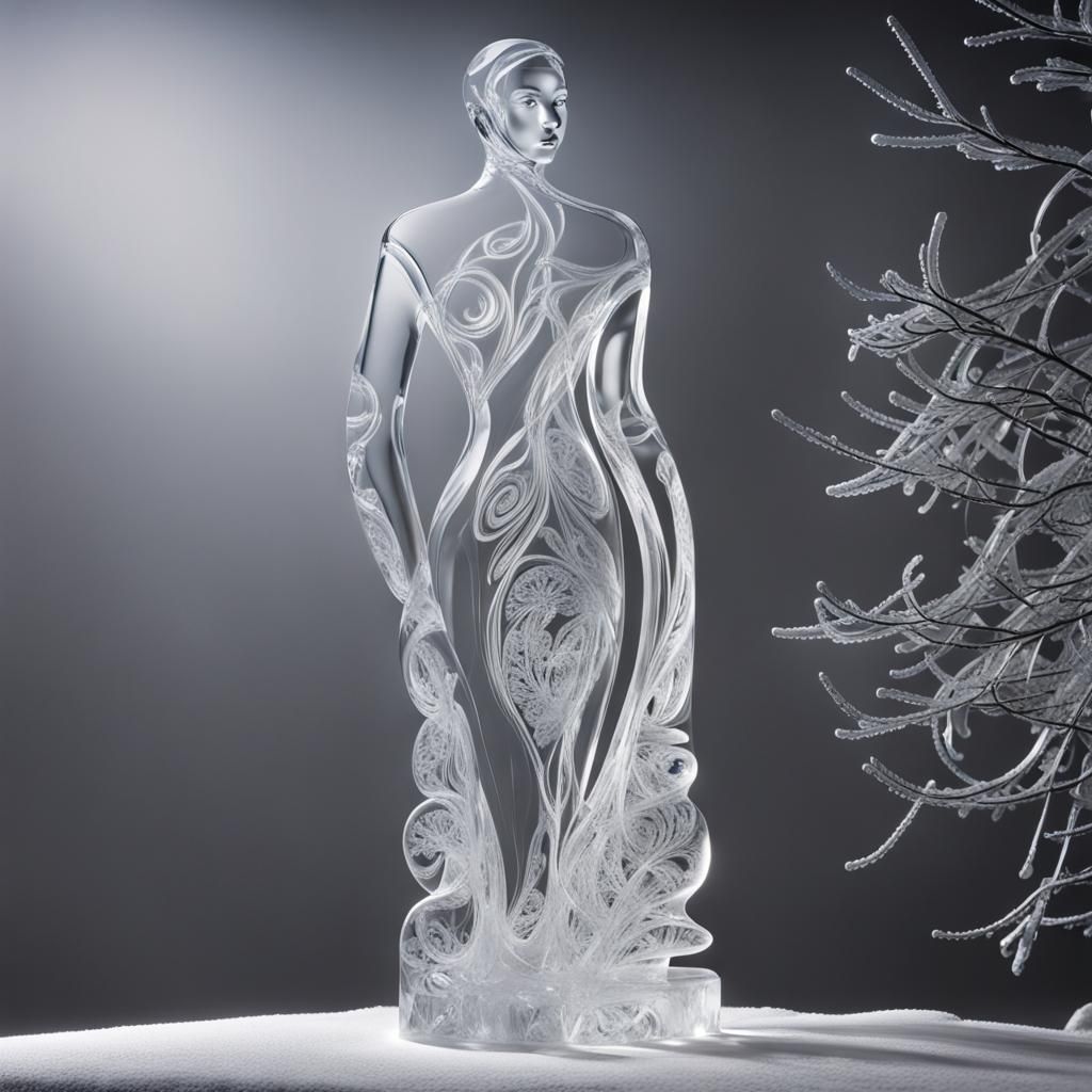 Stunning Ice Sculpture in Winter Landscape, Hyperrealistic A...