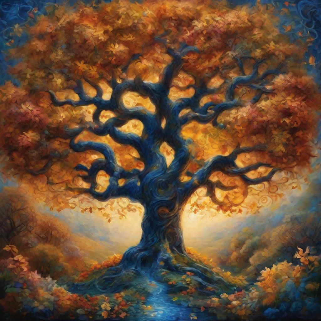 Baroque Tree of Life in Vibrant Garden Splendor