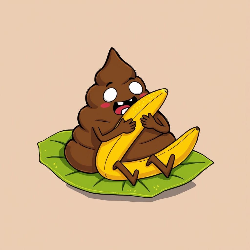 Whimsical Poop Character Peels and Eats a Banana in Adventur...
