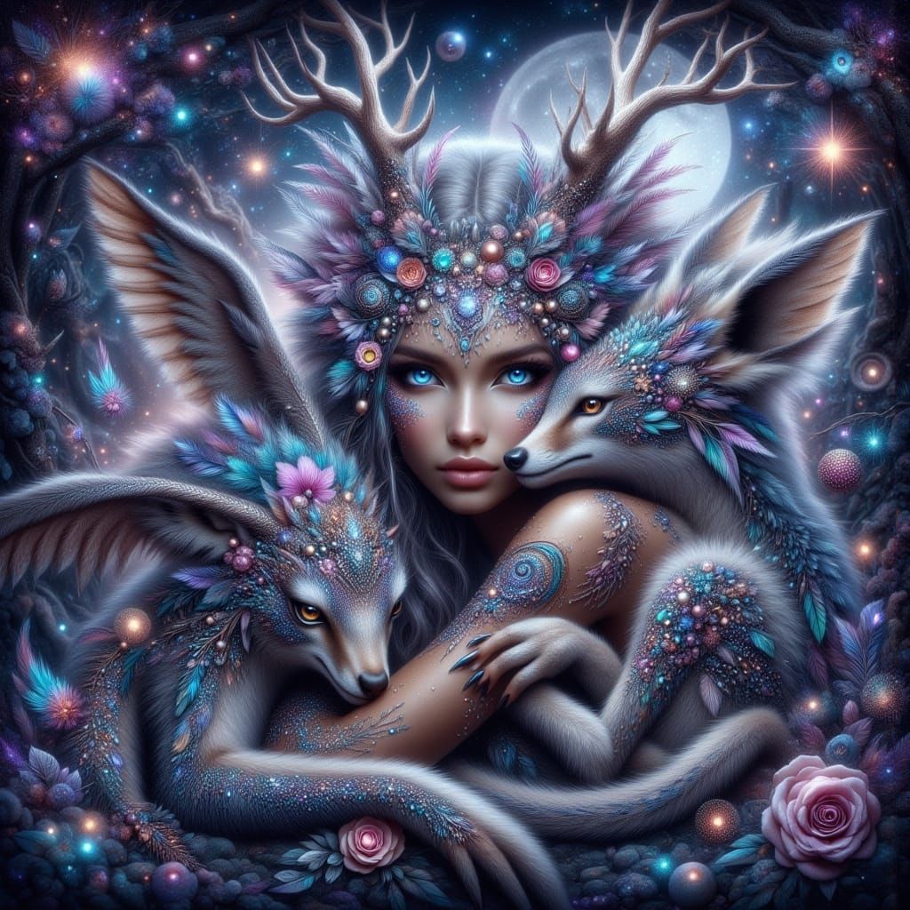 Mystical Winged Hybrids Emerge from Moonlit Forest